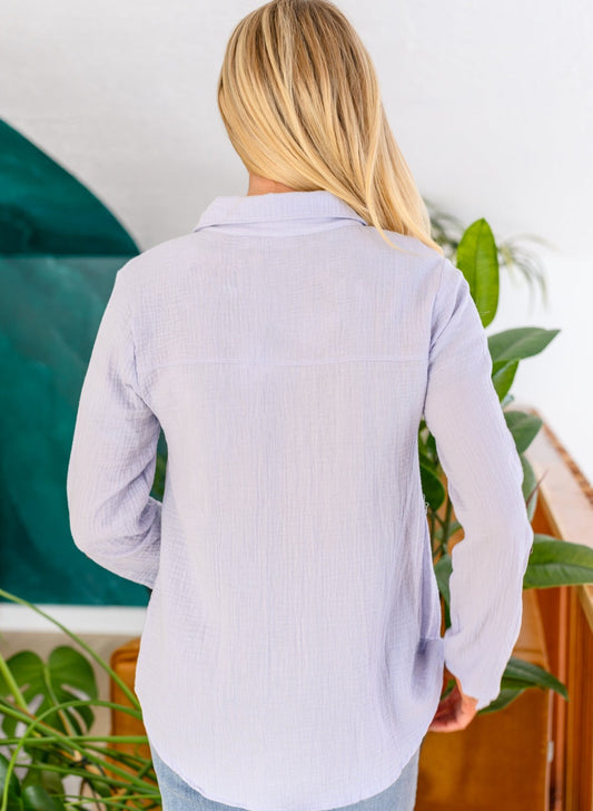 Skies The Limit Button Up Top | Lavender Blue - Bella Lia Boutique
