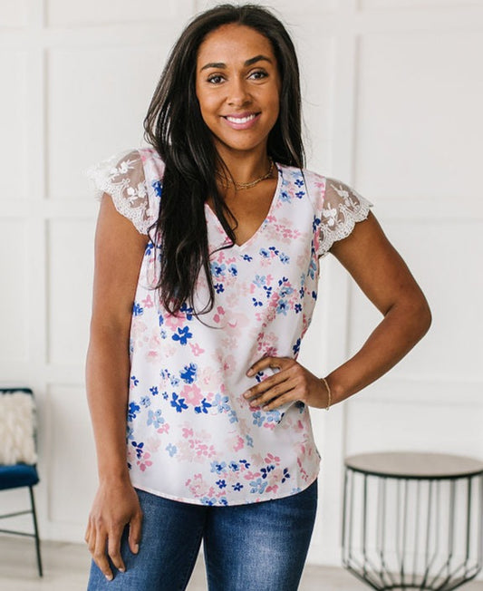 Still the One Lace Sleeve Floral Top