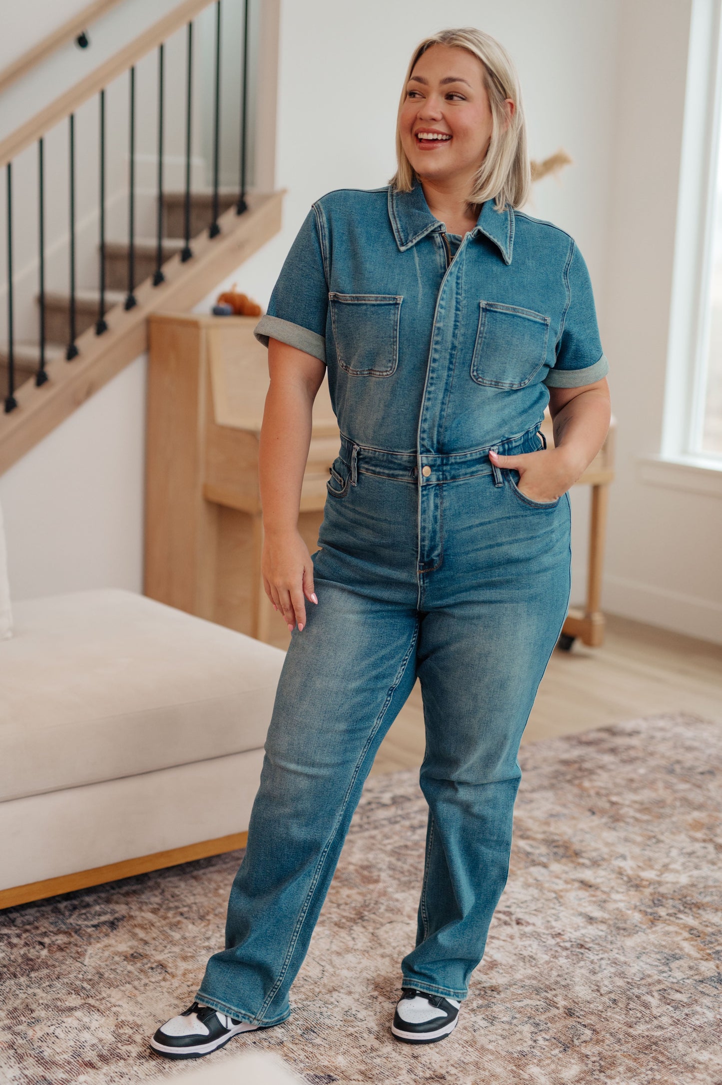 Sylvia Short Sleeve Denim Jumpsuit | Judy Blue