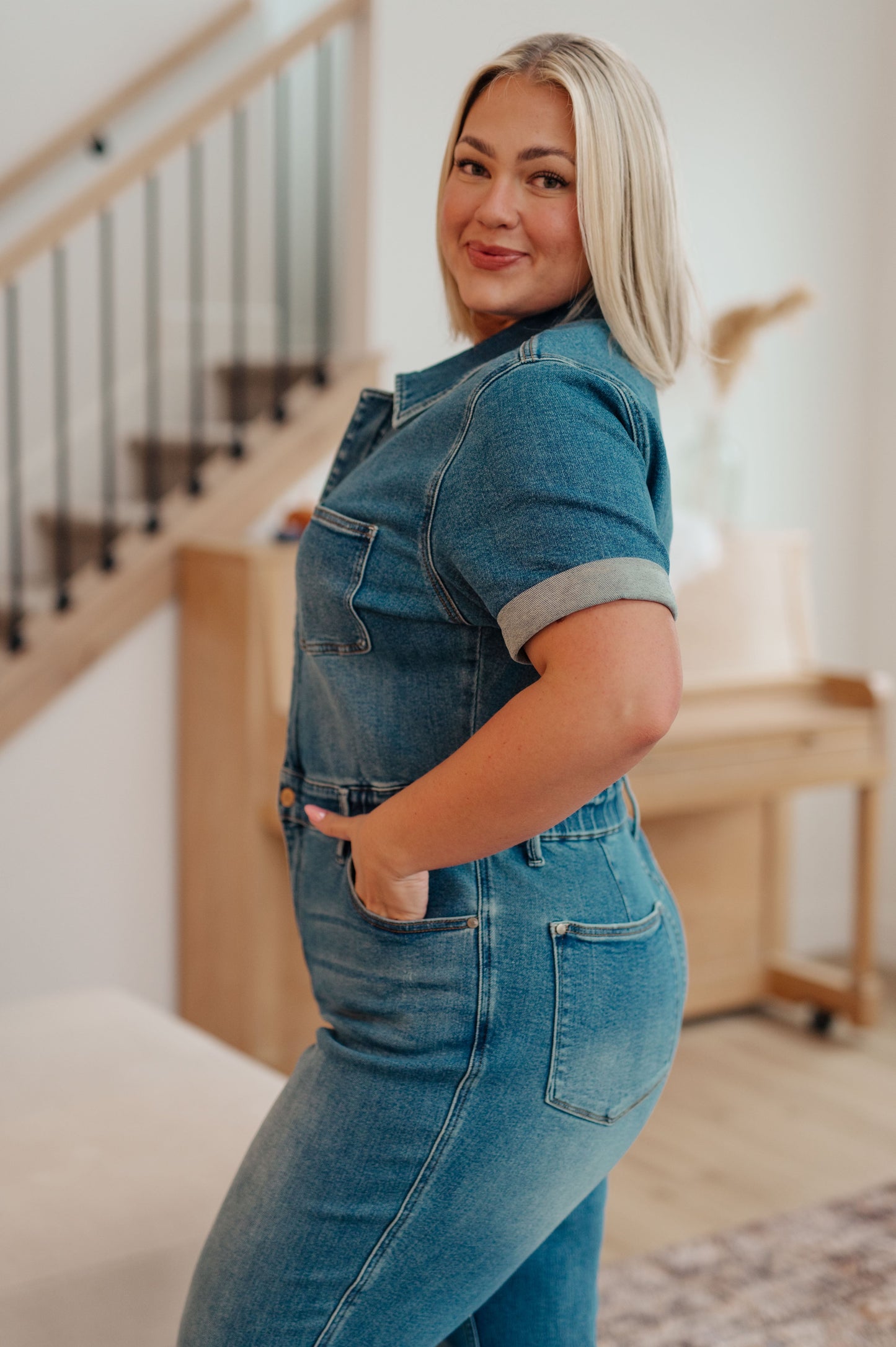 Sylvia Short Sleeve Denim Jumpsuit | Judy Blue