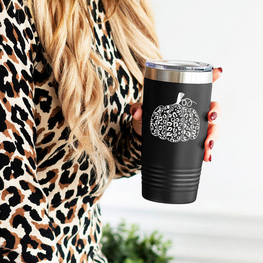 Leopard Pumpkin Black 20oz. Insulated Tumbler - Bella Lia Boutique