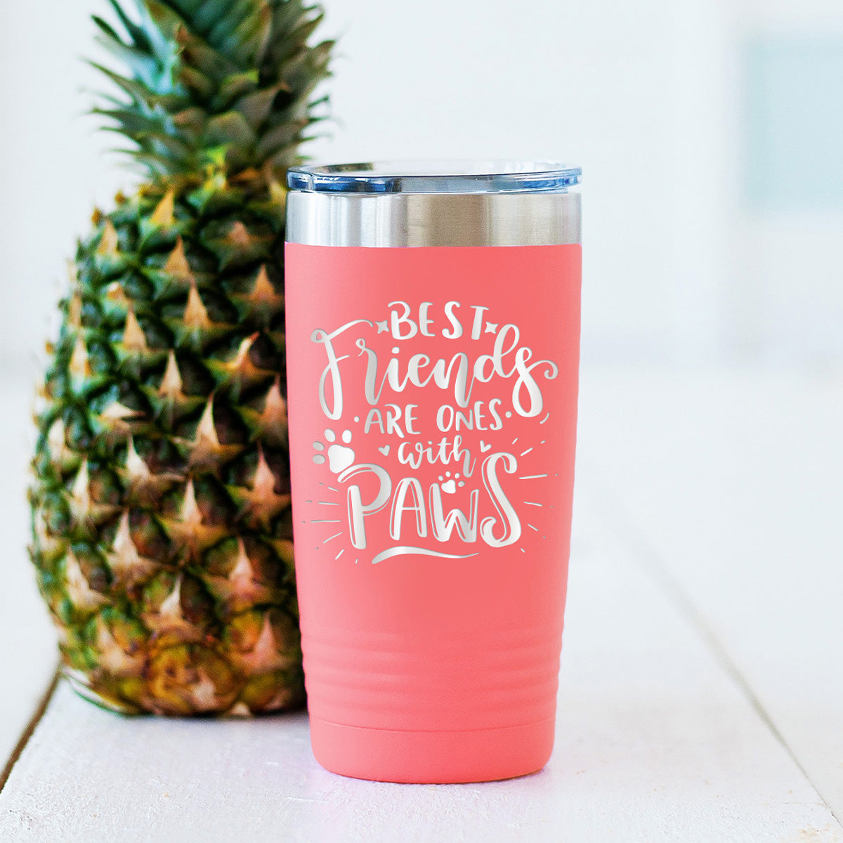 Best Friends Have Paws Coral 20oz. Insulated Tumbler - Bella Lia Boutique