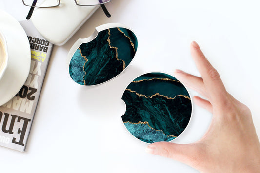 Teal Marble Car Coasters - Bella Lia Boutique