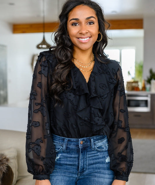 Think Of Me Ruffle Bodysuit | Black - Bella Lia Boutique