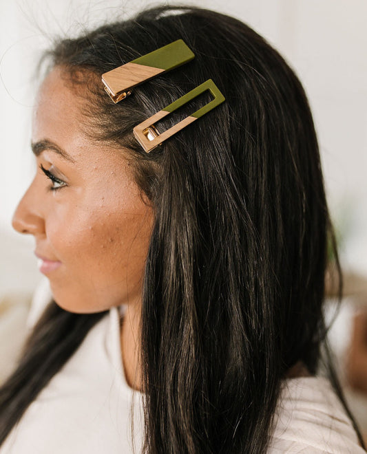 Two Tone Hair Clip Set | Green
