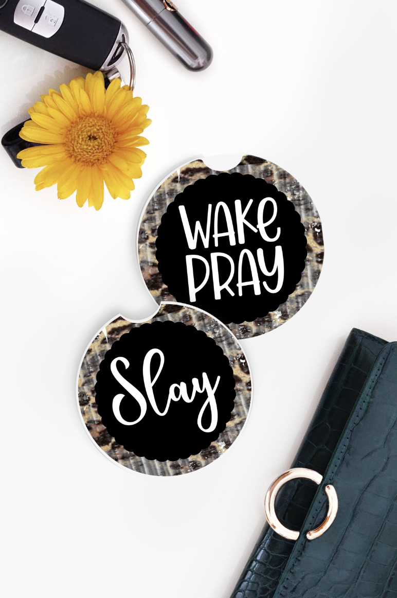 Wake Pray Slay Car Coasters - Bella Lia Boutique