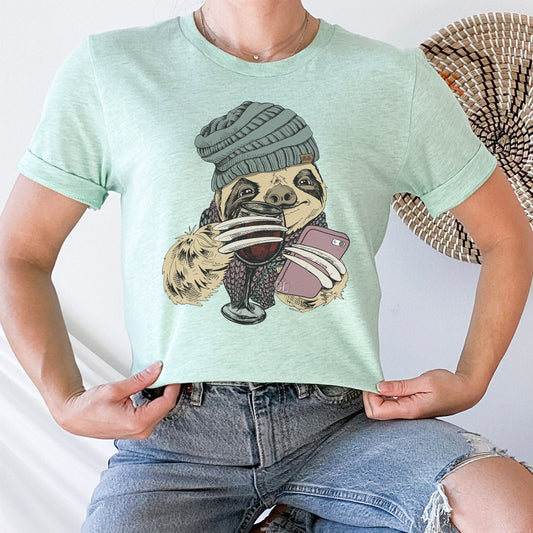 Winter Wine Sloth Graphic Tee - Bella Lia Boutique