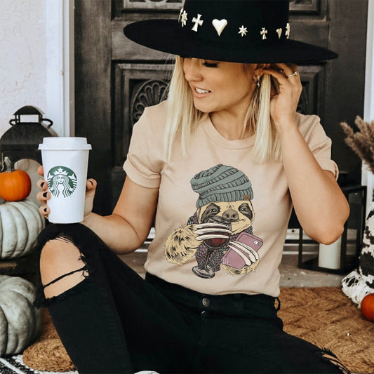 Winter Wine Sloth Graphic Tee - Bella Lia Boutique