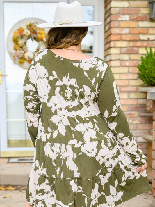 Worthwhile Moment Floral Tiered Dress | Olive - Bella Lia Boutique