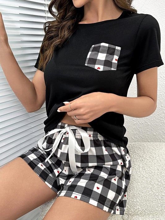 Plaid Heartstrings Top & Shorts Lounge Set