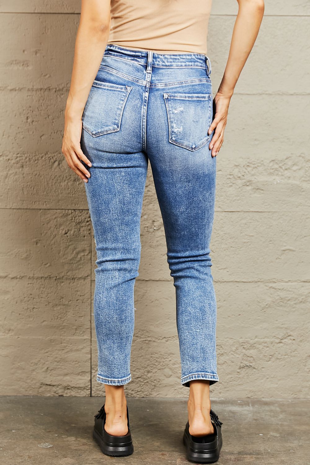 Hashtag Couture Mid-Rise Distressed Skinny Jeans | Bayeas