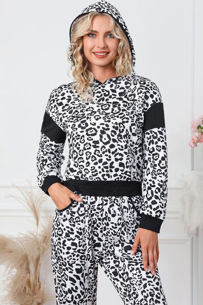 Leopard Contrast Hoodie & Pants Set