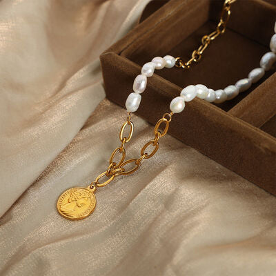 Coin Pendant Pearl Necklace