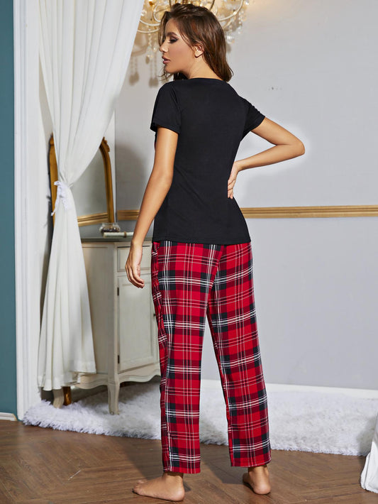 Plaid Top & Pants Lounge Set