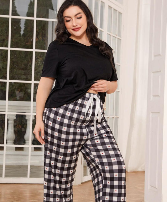 Plaid Love Tee & Cropped Pants Lounge Set | Curvy