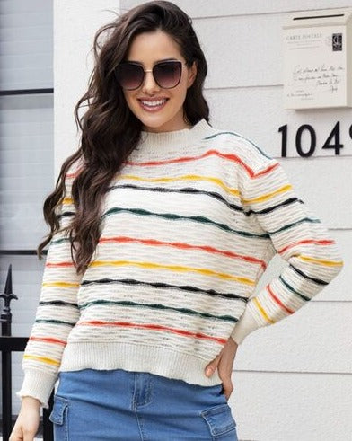 Rainbow Striped Long Sleeve Sweater