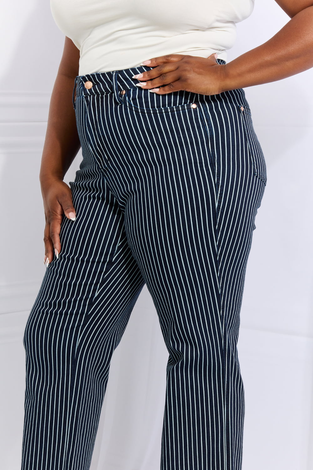 Cassidy Tummy Control Striped Straight Jeans | Judy Blue
