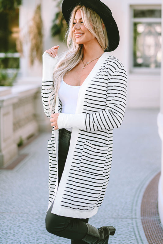 Striped Open Front Longline Cardigan | Multiple Colors