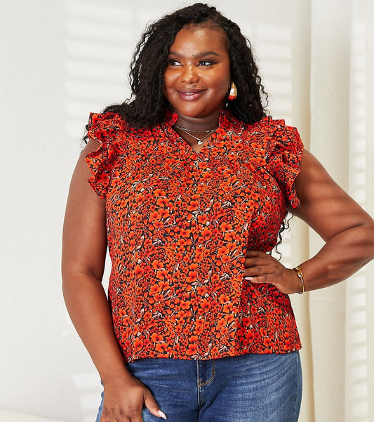 Rust Floral Flutter Top