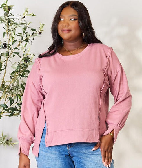 Trending Red Exposed Seam Slit Top