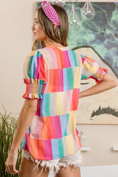 Jennings Color Block Smocked Blouse