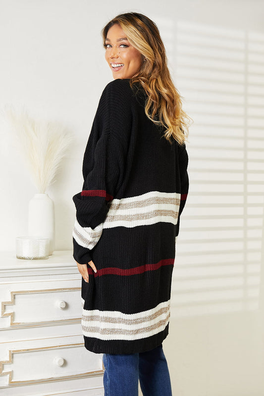 Salem Striped Rib-Knit Open Front Cardigan