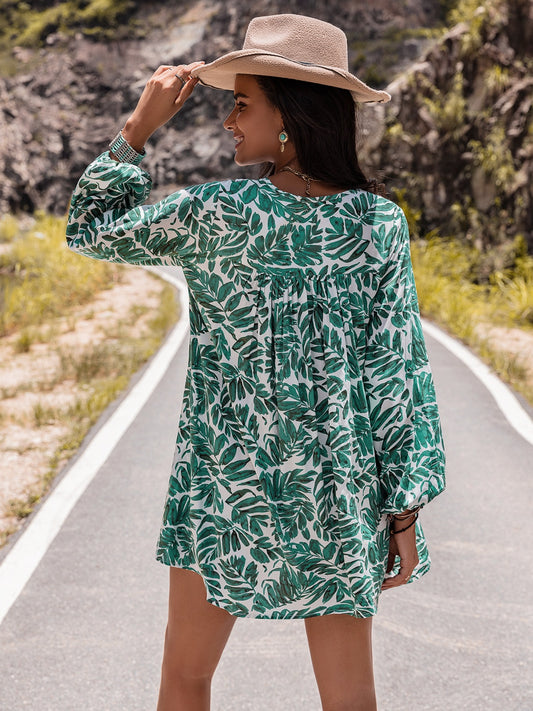 Palm Breeze V-Neck Mini Dress