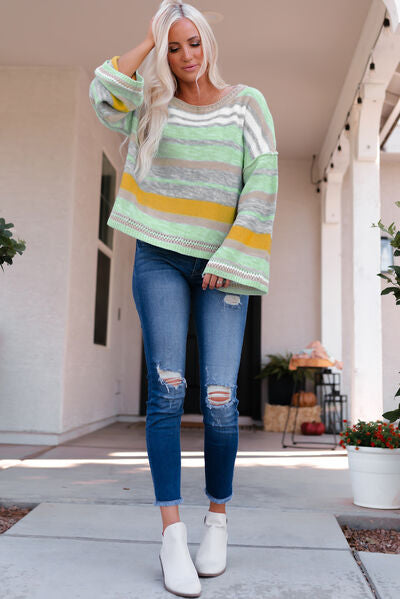 Striped Flare Sleeve Sweater