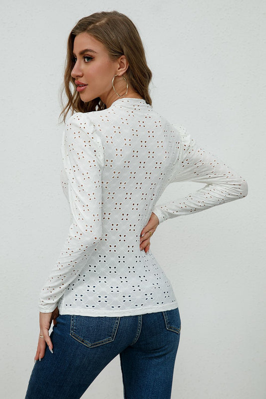 White Eyelet Long Sleeve Blouse