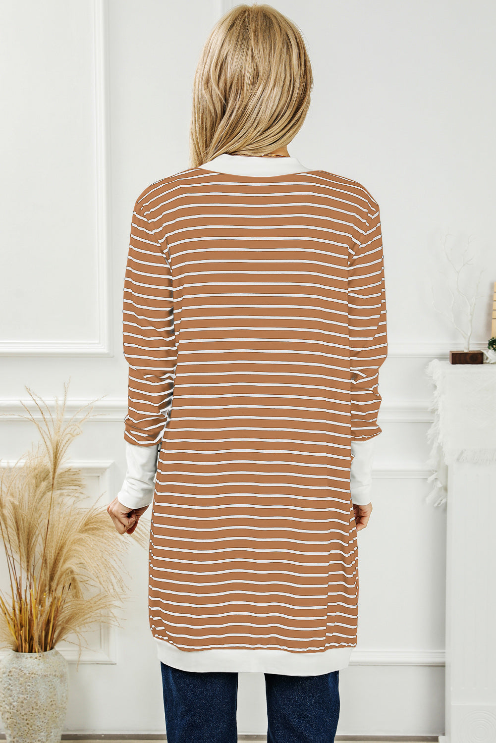Striped Open Front Longline Cardigan | Multiple Colors