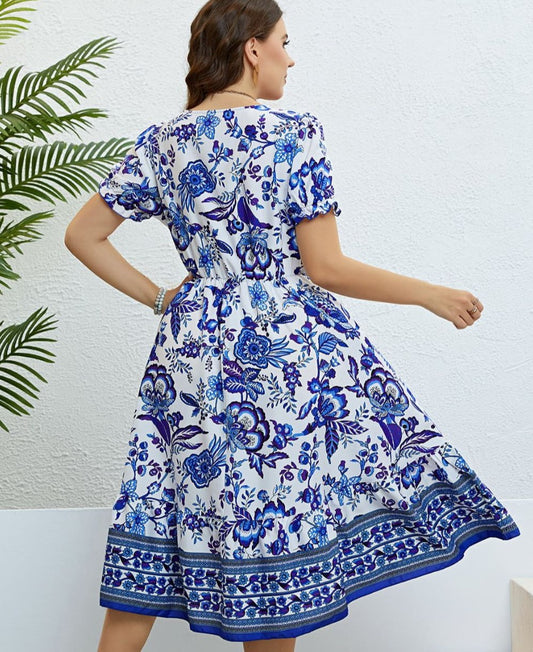 Floral Flounce Surplice Dress | Curvy