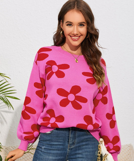 Floral Dropped Shoulder Sweater