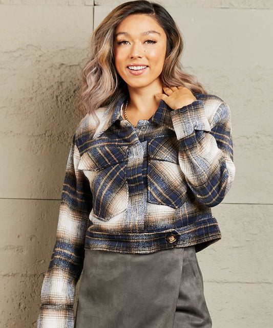 Put In Work Semi Cropped Plaid Shacket