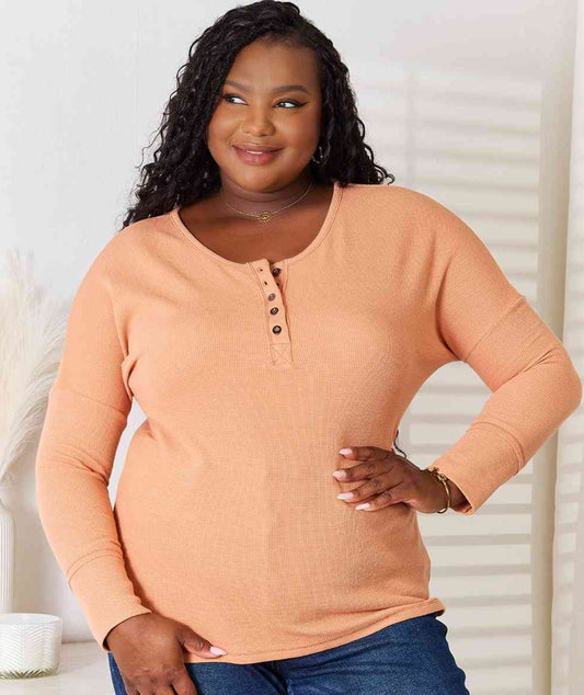 Pumpkin Half-Button Long Sleeve Top