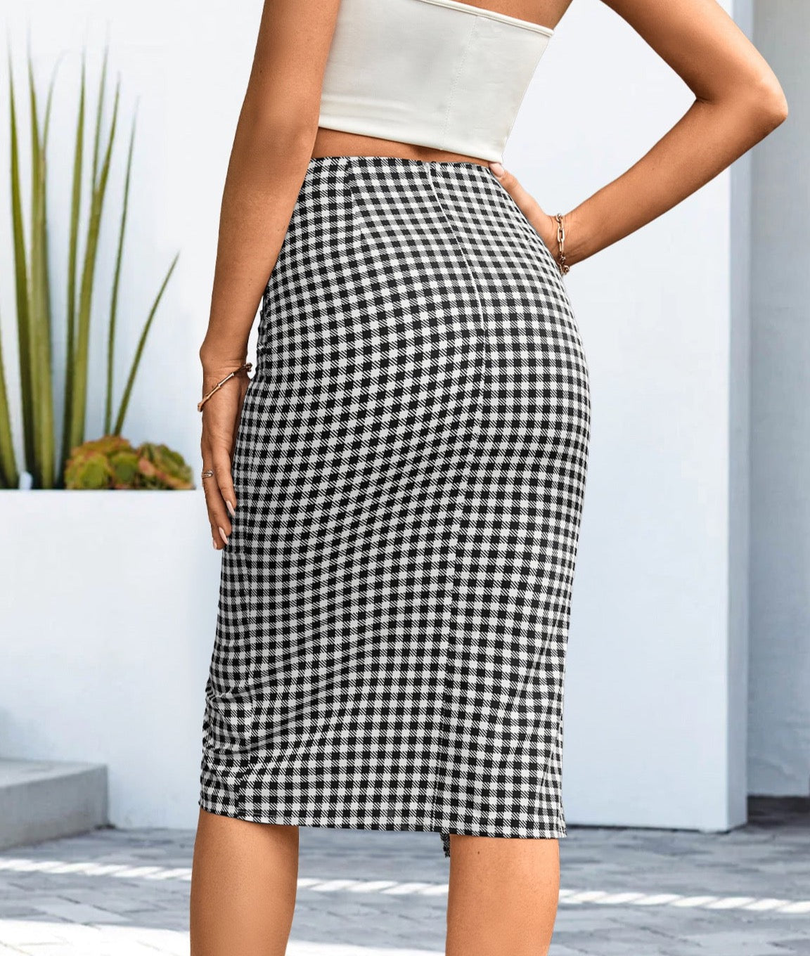 Classy in Plaid Twist Front Split Skirt