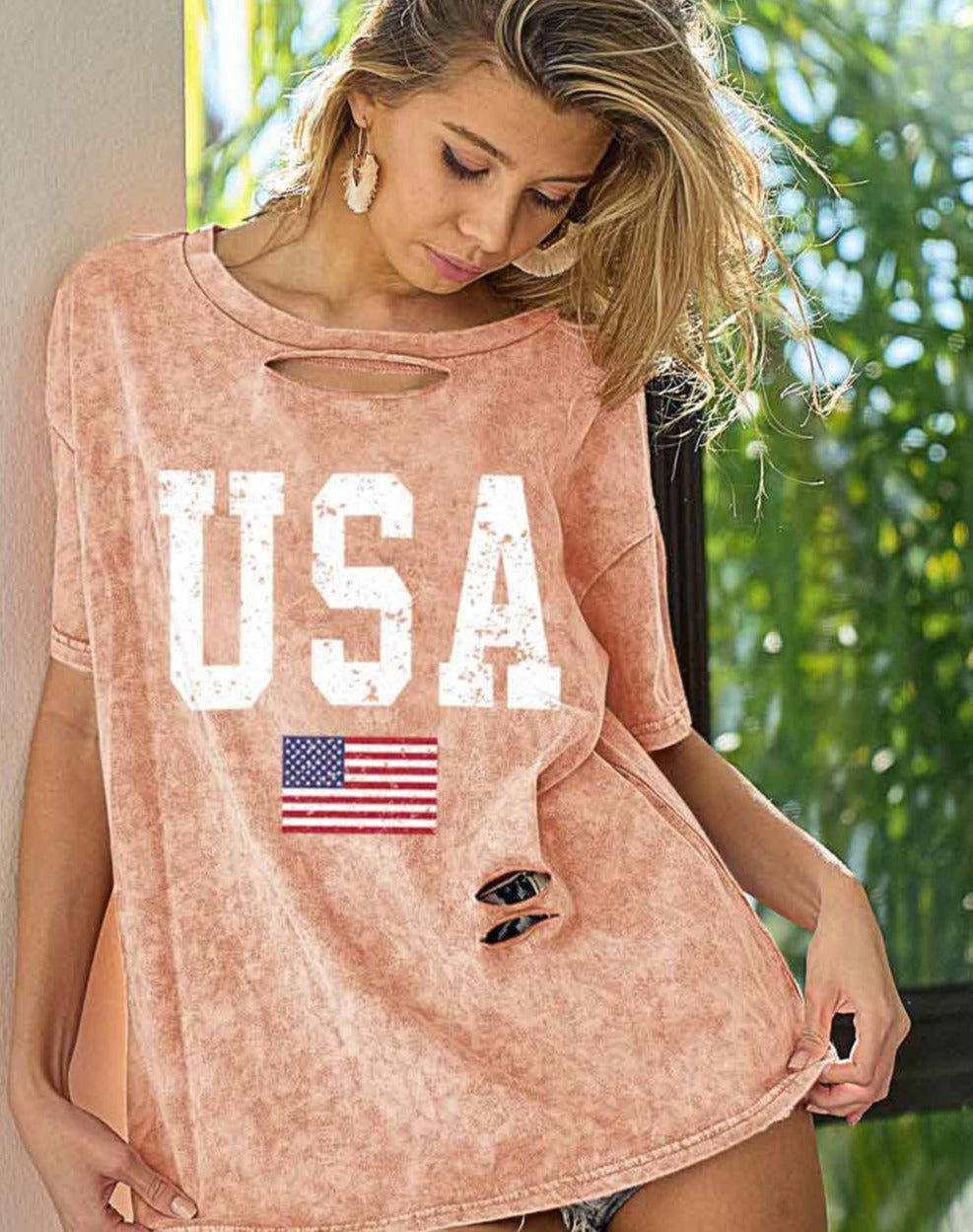 Washed American Flag Graphic Distressed Tee