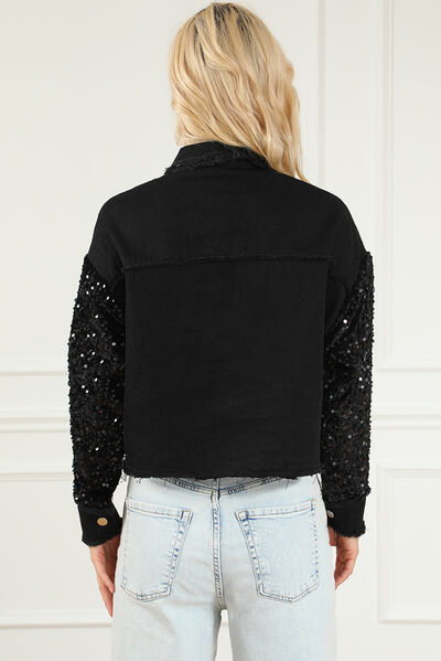 Sequin Raw Hem Denim Jacket