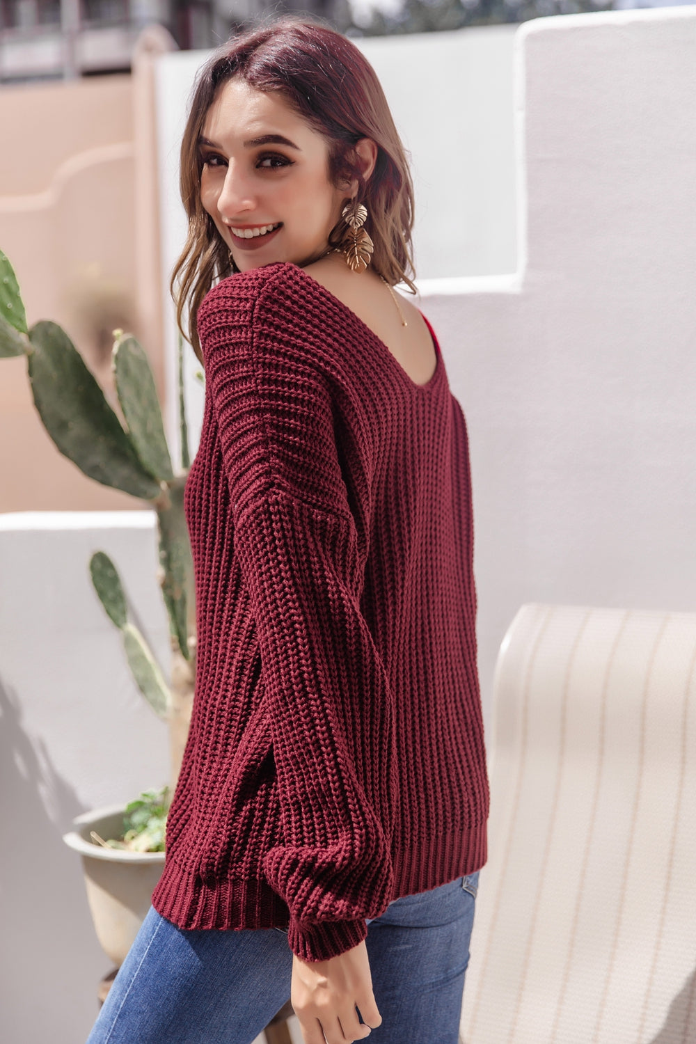 Living in Wine Ribbed Knit Sweater