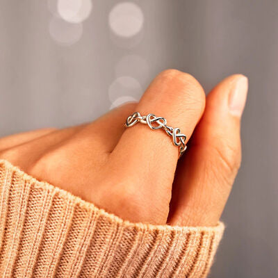 Knotted Hearts Silver Open Ring