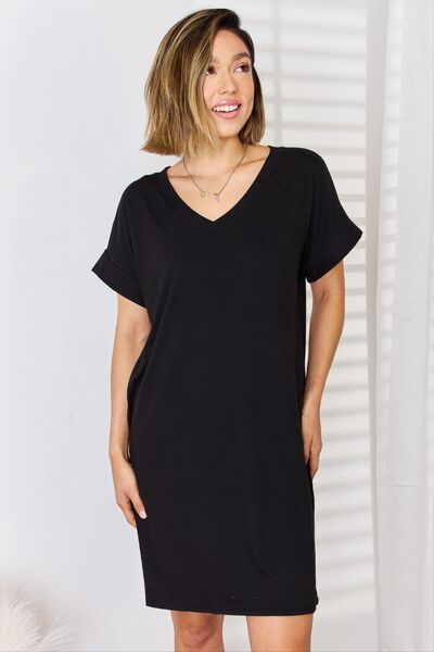 Rolled V-Neck Dress