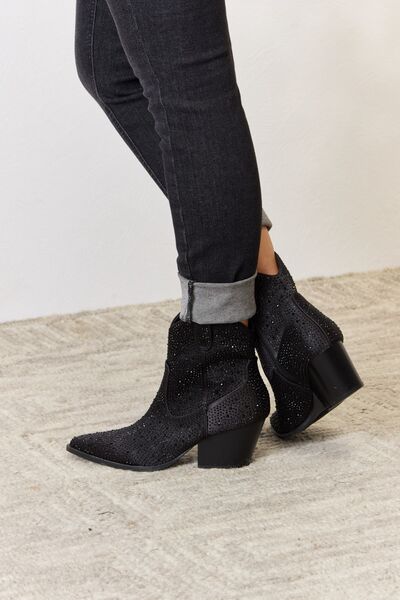 Rhinestone Ankle Cowboy Booties | Black
