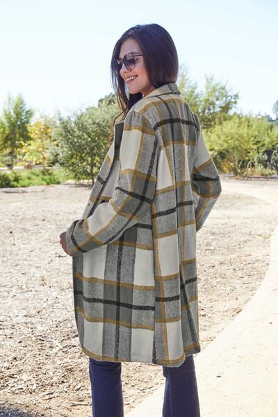 Into Plaid Button Up Lapel Collar Coat