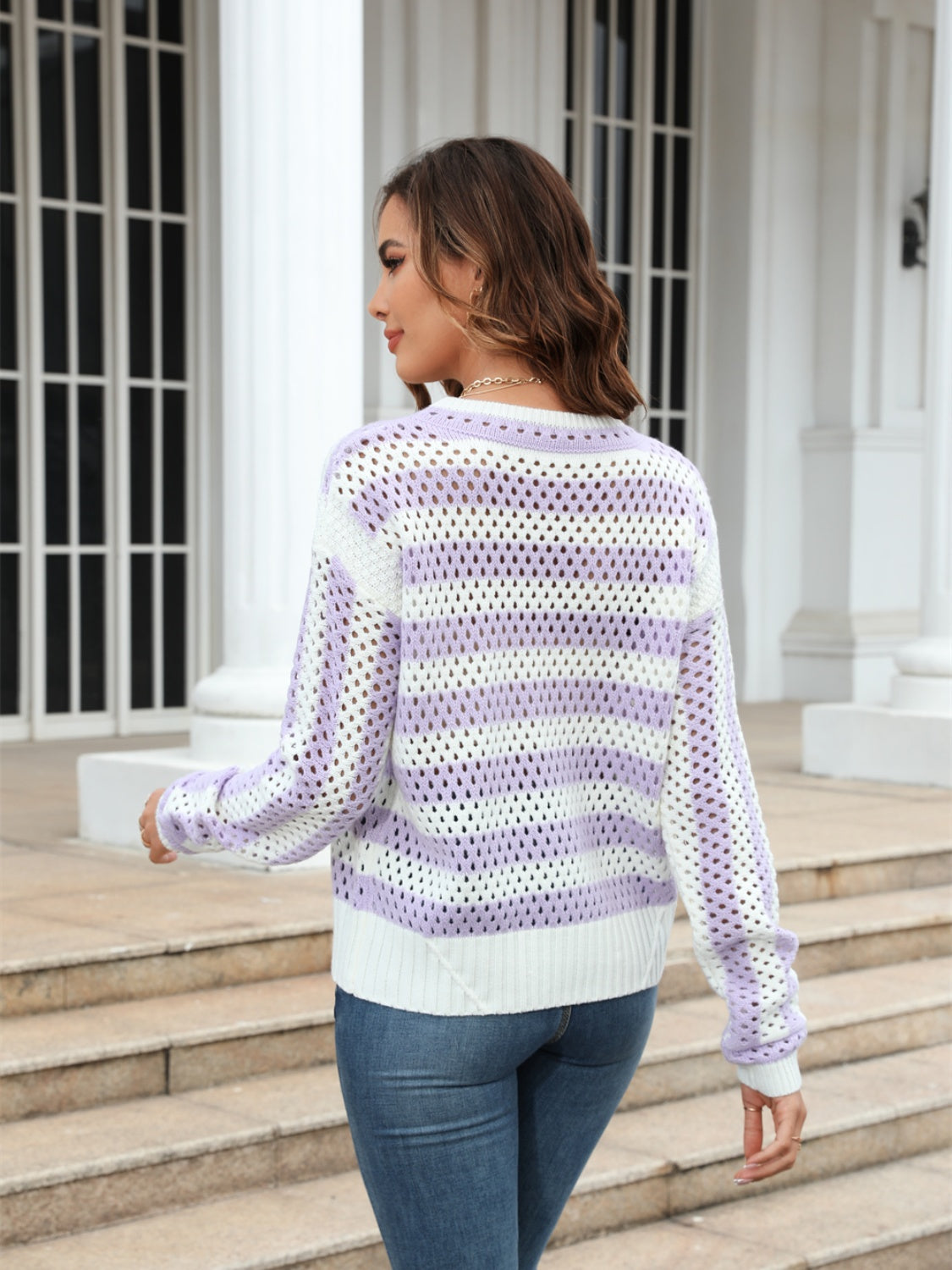 Striped Openwork Sweater | Multiple Colors