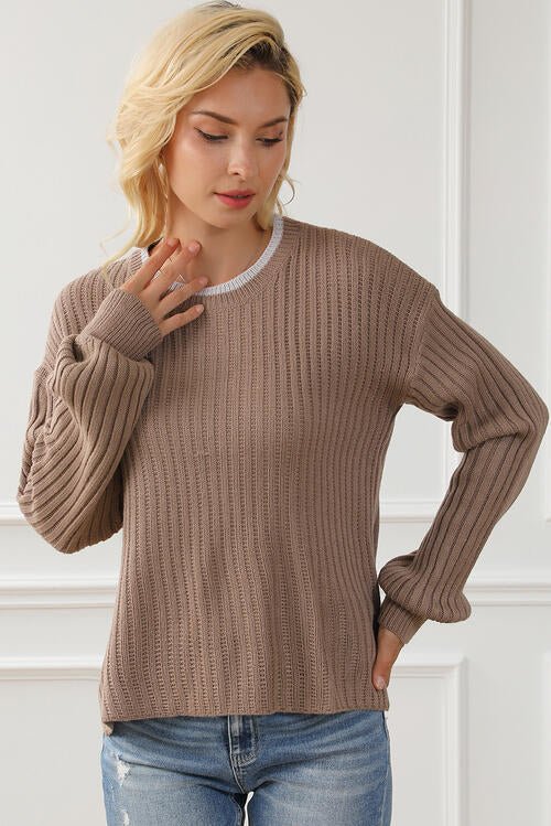 Taupe Ribbed Contrast Sweater