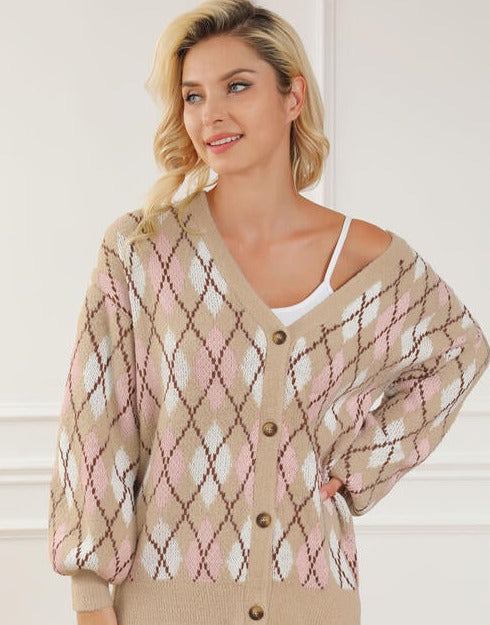 Buttoned Up Geometric Cardigan
