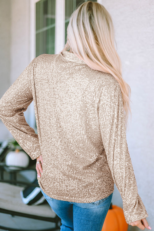 Beige Sequin Buttoned Top