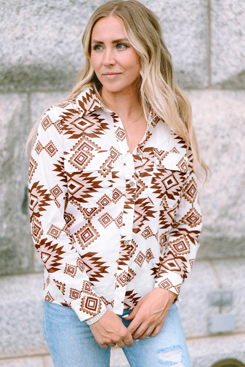 Aztec Collared Buttoned Top