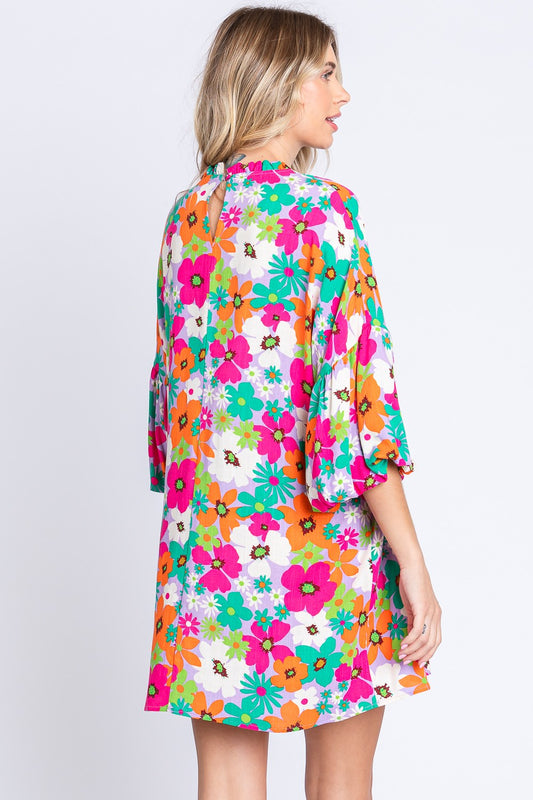 Floral Lantern Sleeve Mini Dress