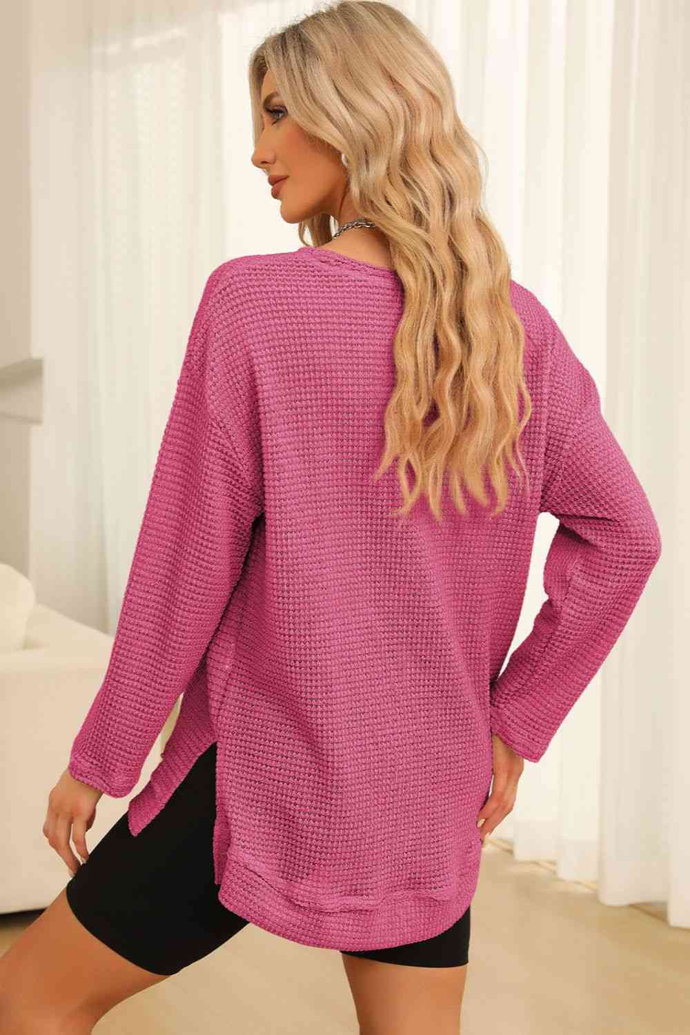 Waffle-Knit Long Sleeve Sweatshirt | Multiple Colors