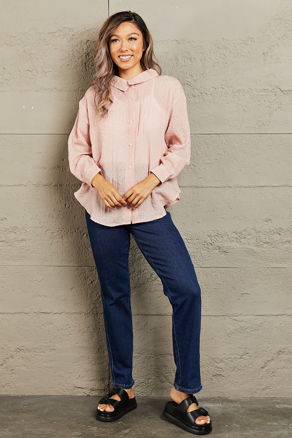 Take Me Out Lightweight Button Down Top